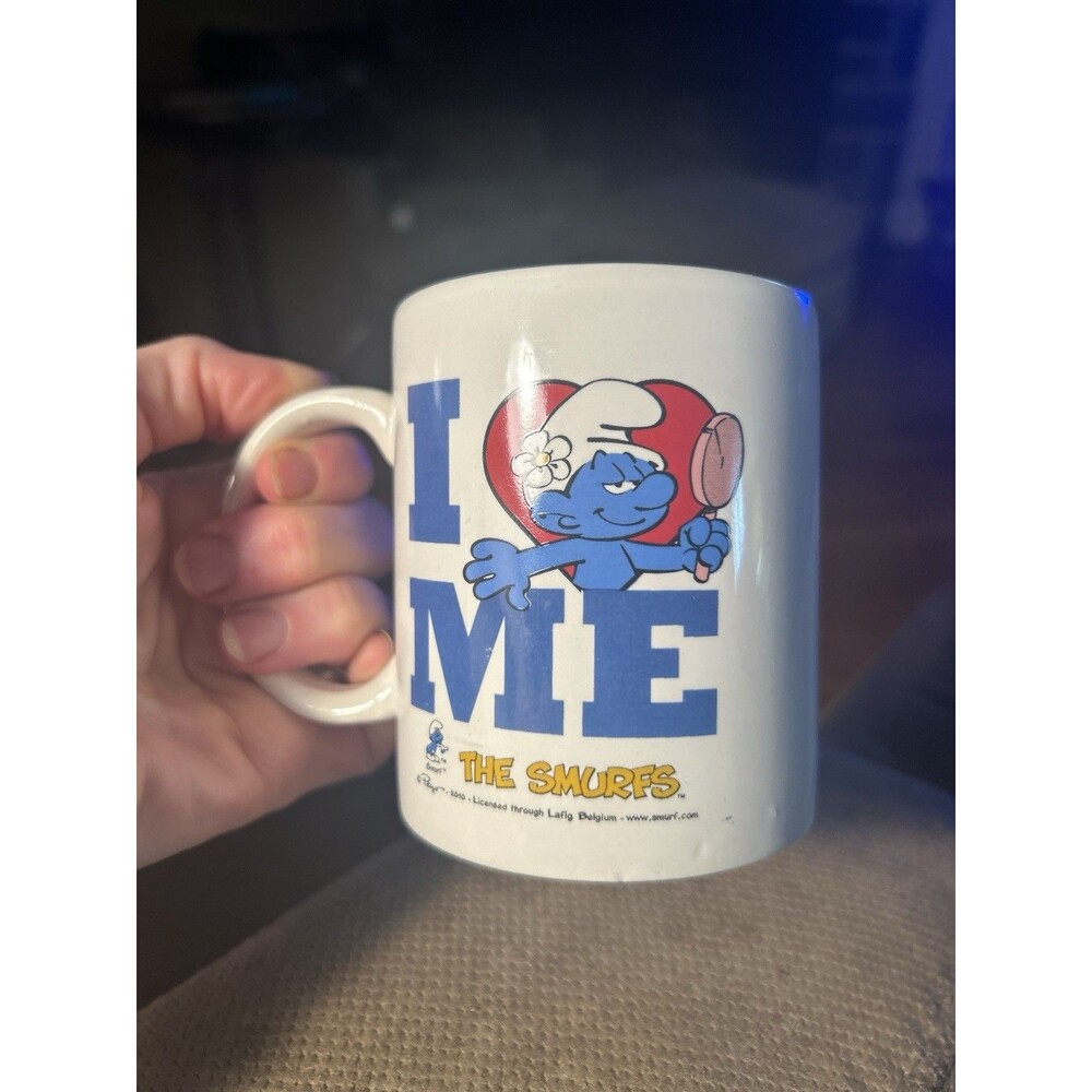 Smurfs “I Love Me” Vanity Smurf  Coffee Mug Vintage Cup white 2010 Tea